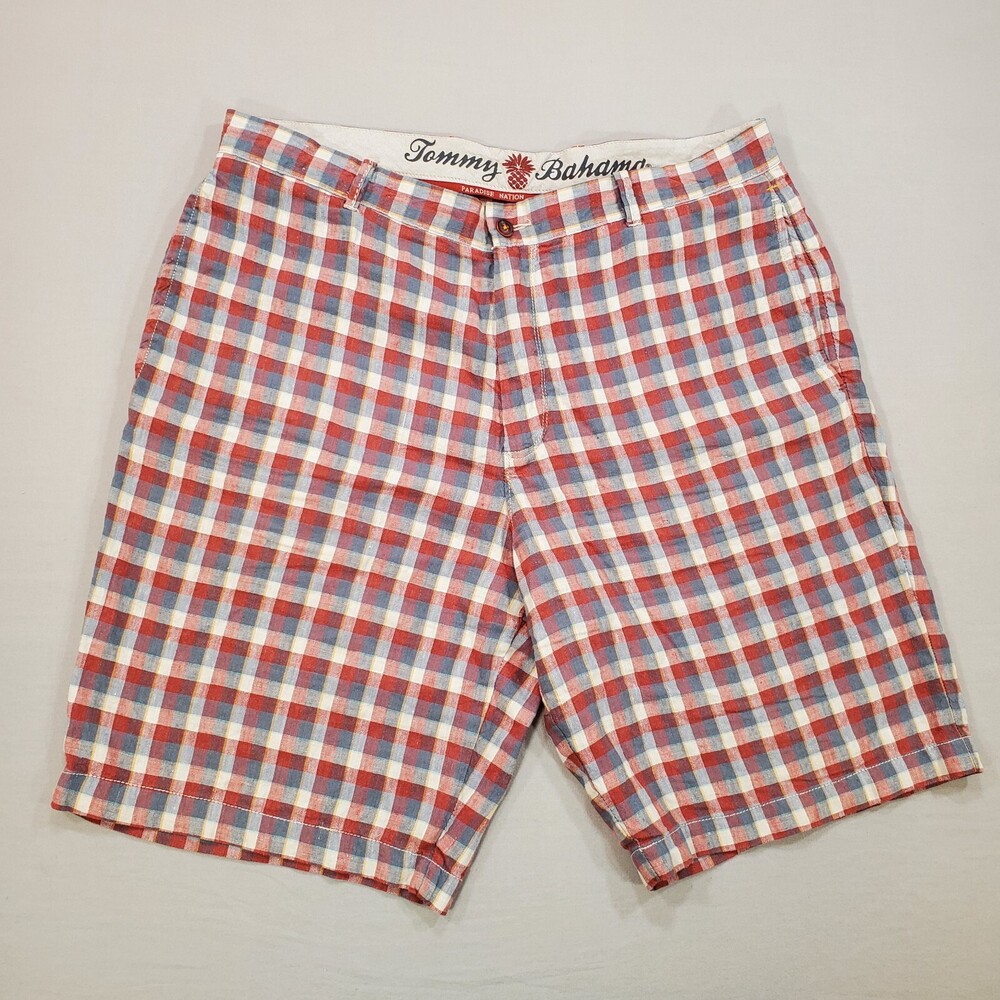 Tommy Bahama Linen Silk Shorts Mens 36x10 Relaxed Fit Plaid Paradise Nation